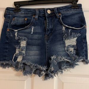Almost Famous Distressed Dark Blue Jean Shorts